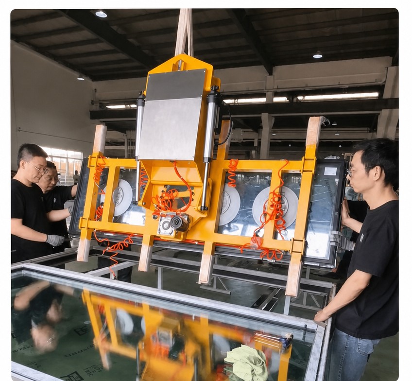 Vacuum lifter moving an insulating glass unit