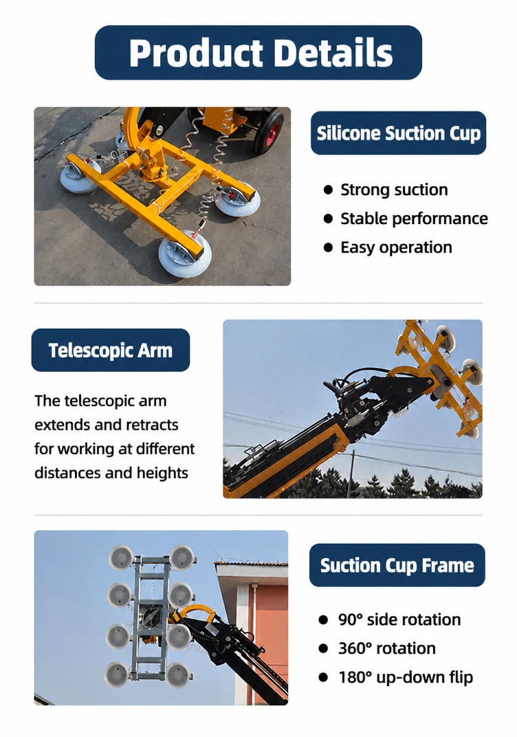 Silicone suction cup, telescopic arm and suction cup frame details