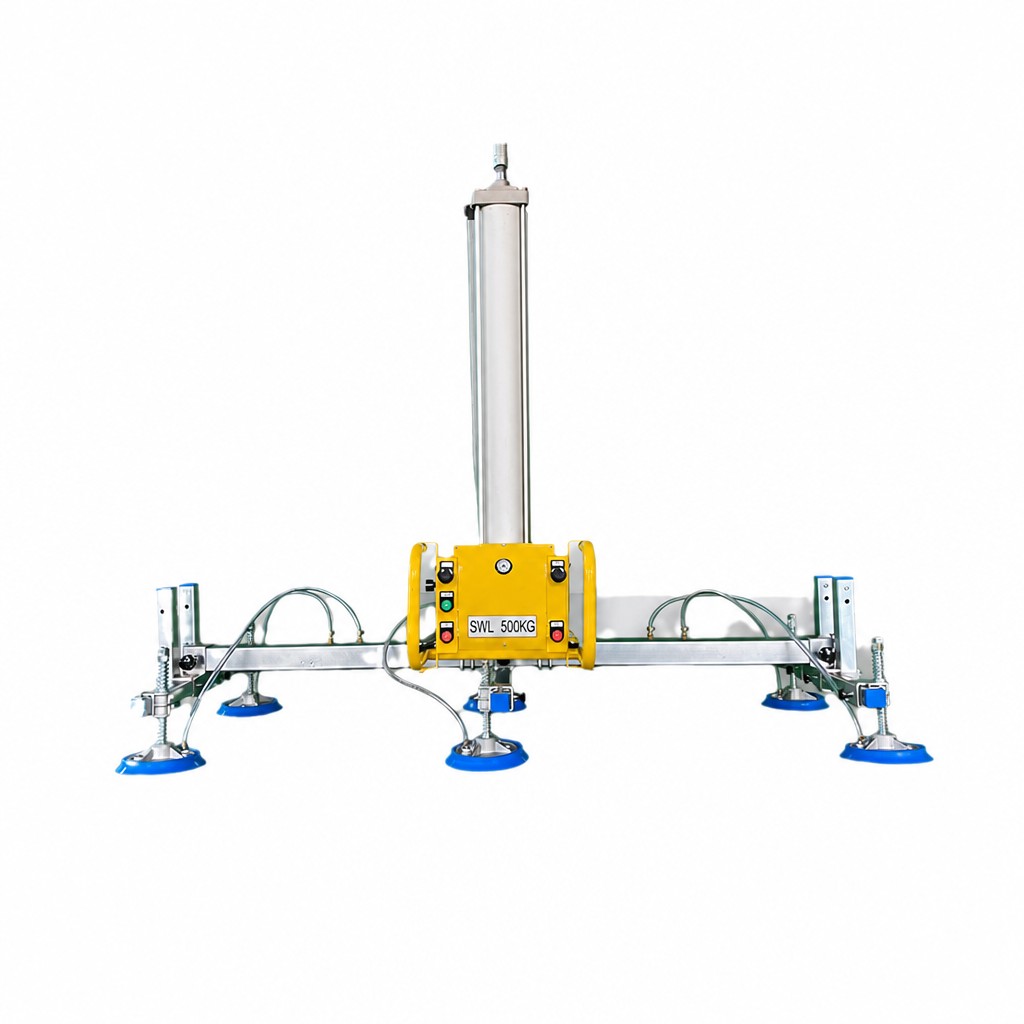 Pneumatic vacuum lifter head with suction cups and control panel