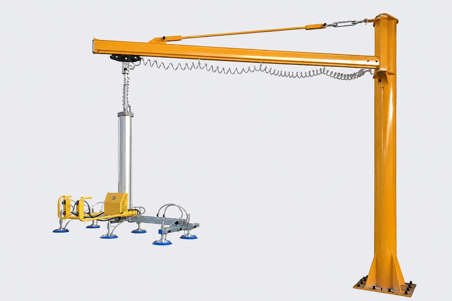 Column-mounted jib crane with pneumatic vacuum lifter